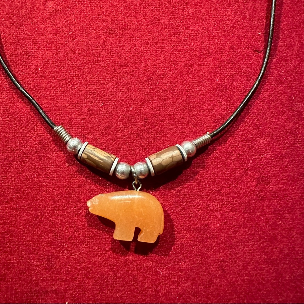 Bear Orange Quartz Necklace Beaded